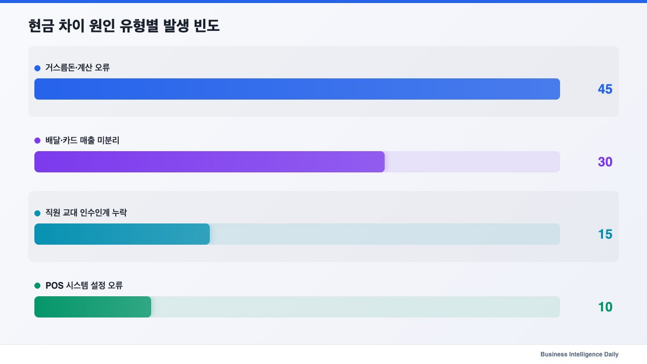 현금 차이 원인 유형별 발생 빈도