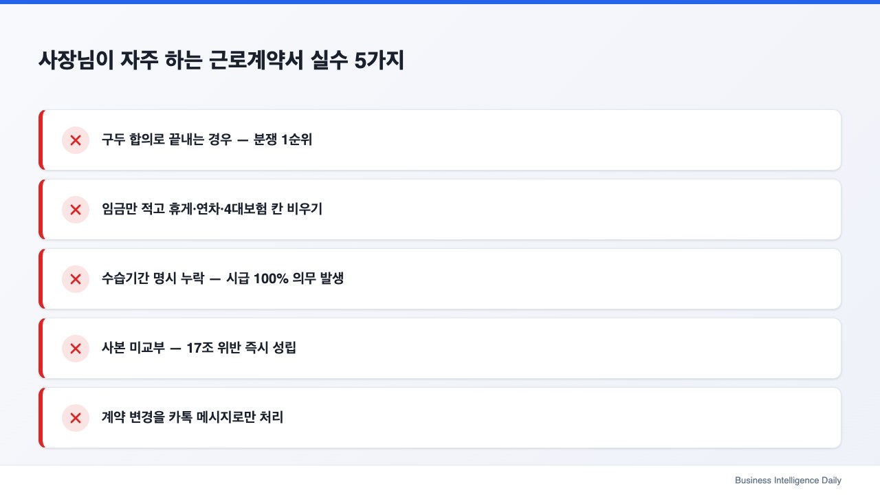 사장님이 자주 하는 근로계약서 실수 5가지