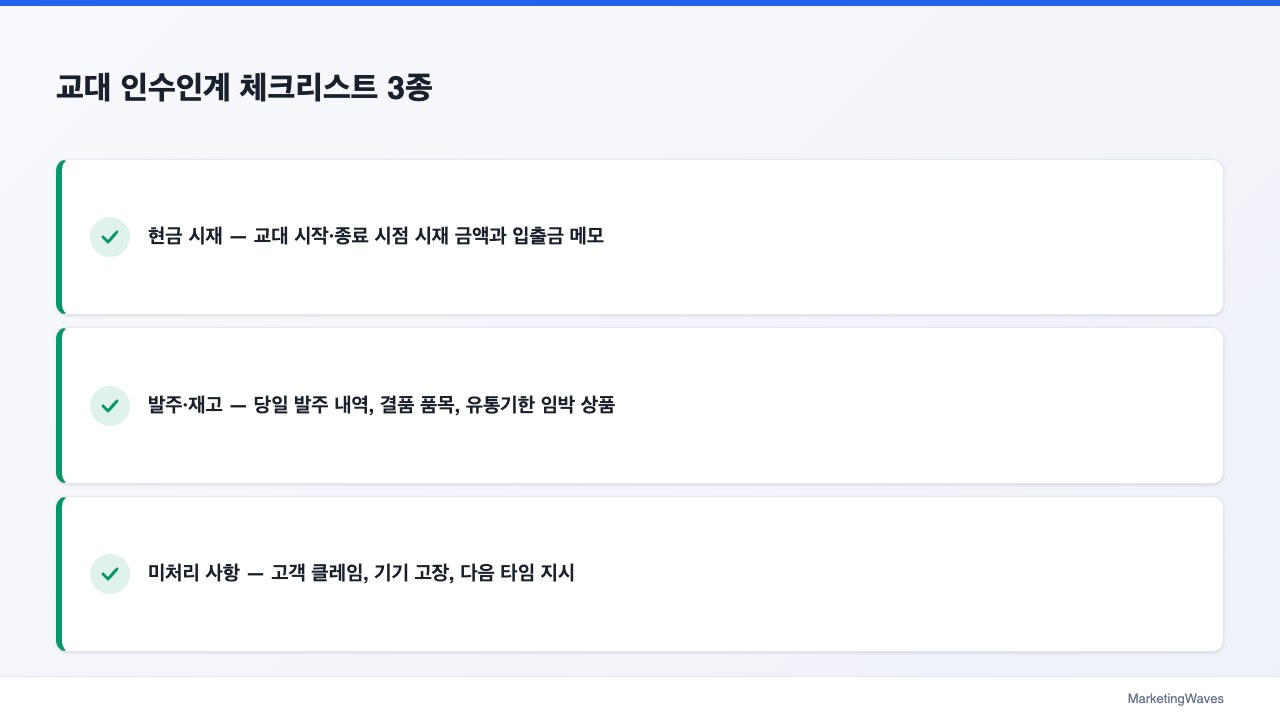 교대 인수인계 체크리스트 3종